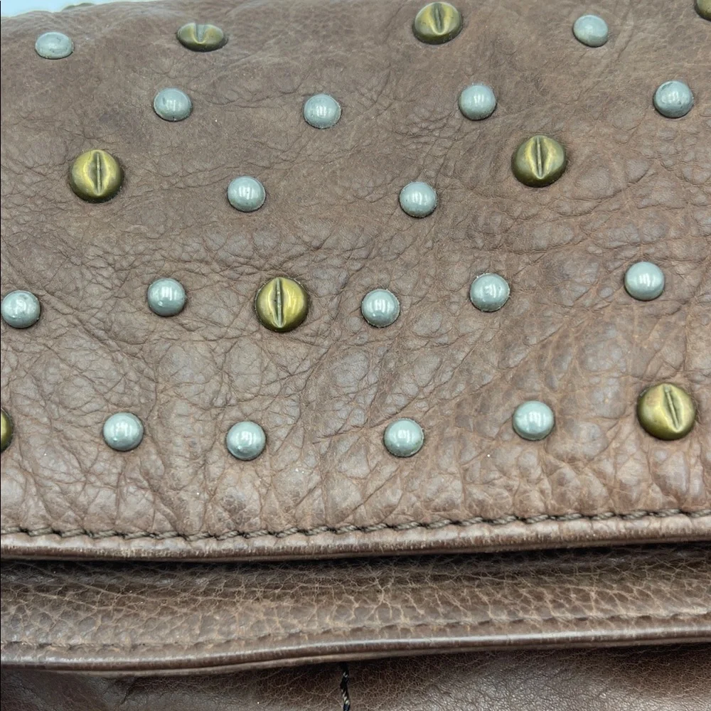 FRYE AND CO. Brown Leather Crossbody with Stud Accents